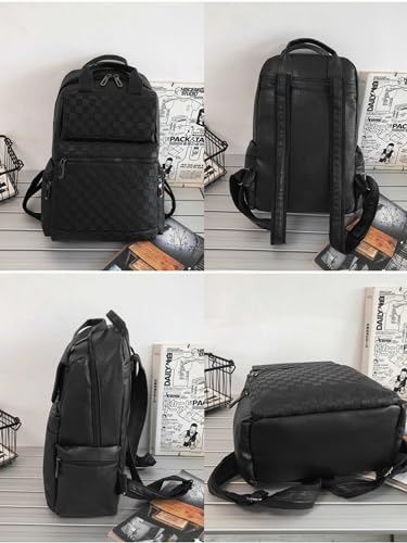 Fashion PU soft leather backpack, student schoolbag, large capacity laptop bag, business travel multifunctional backpack(black)4