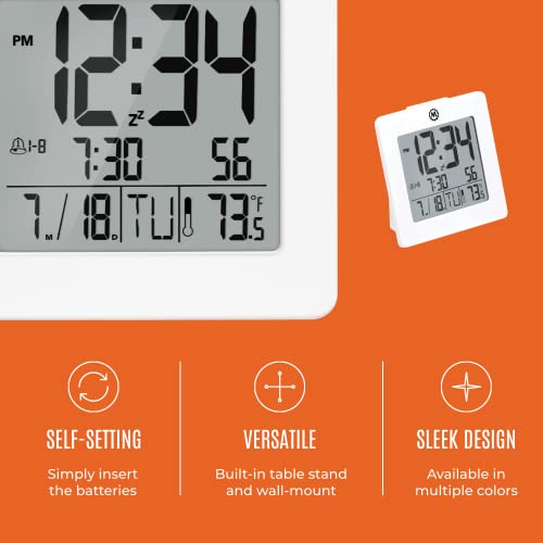 Marathon Digital Desktop Clock, White - Easy-To-Read 3.5” Display With Temperature & Date - Includes Alarm With Snooze & Backlight #TOP2
