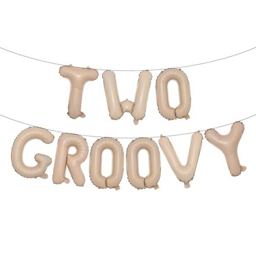 Two Groovy Balloons Party Decorations Foil Letter Balloons Groovy Decor Balloons for Birthday Party Baby Shower Wedding Decor Supplies, 16 Inches (TWO GROOVY Caramel)