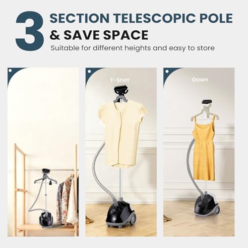 Image of NEWBULIG Garment Steamer for Clothes Standing, 1500W Efficient Clothes Steamer Standing with Wheels, Professional 58OZ Water Tank for Continuous Steaming, Fast Heating Wrinkle Remover