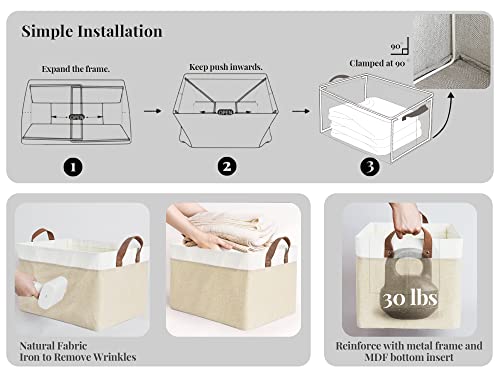 Storageworks Storage Bins For Closet With Metal Frame, Storage Baskets For Shelves, Rectangle Closet Baskets And Bins For Organizing, Grey And Brown, 2-Pack #TOP2
