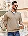 COOFANDY Men's Casual 3/4 Zipper Pullover Waffle Half Zip Lightweight Sweatshirt Quilted Fall Winter Collared Pullover Khaki