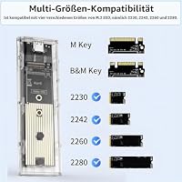 M.2 NVMe Gehäuse USB C Adapter für M.2 SSDs 2230/2242/2260/2280, 10Gbps USB 3.1 Gen 2, PCIe M2 Adapter für schnelle Datenübertragung, UASP Unterstützung, Transparentes Design, Plug and Play – Ansicht 2