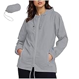 Womens Lightweight Rain Jacket Packable Waterproof Rain Coats Active Outdoor Hooded Raincoat Portable Windbreaker Gray Rain Coats for Women Large