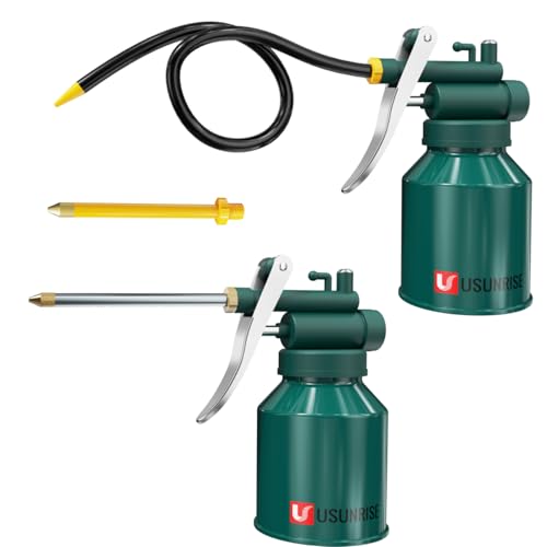 2 Sets Green Metal Oil Can with 3 Spouts-9 in. Flexible,3 in. Straight for lubricating Machinery, Automotive Parts, and Other Equipment requiring Precise oiling