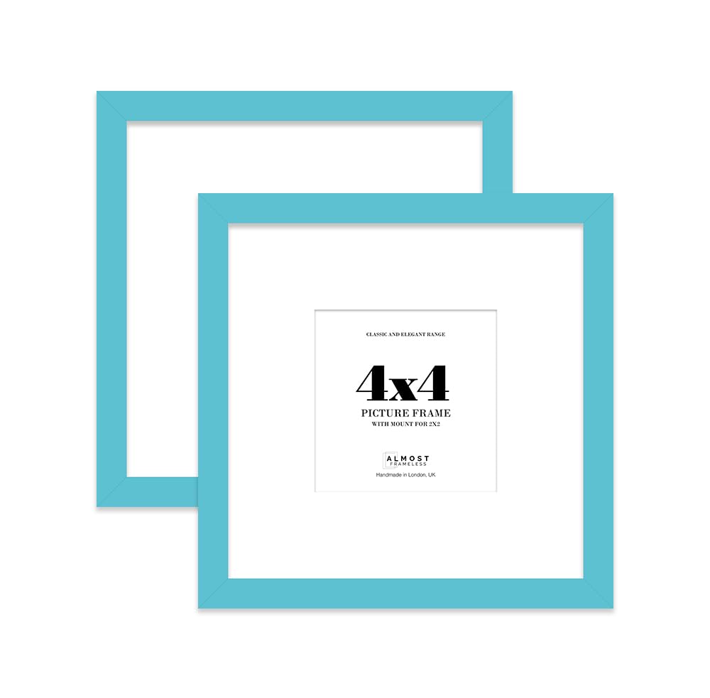 4x4 Turquoise Picture Frame with Mount for 2x2 Photos, Prints - Modern Square Wall Frame, Set of 2
