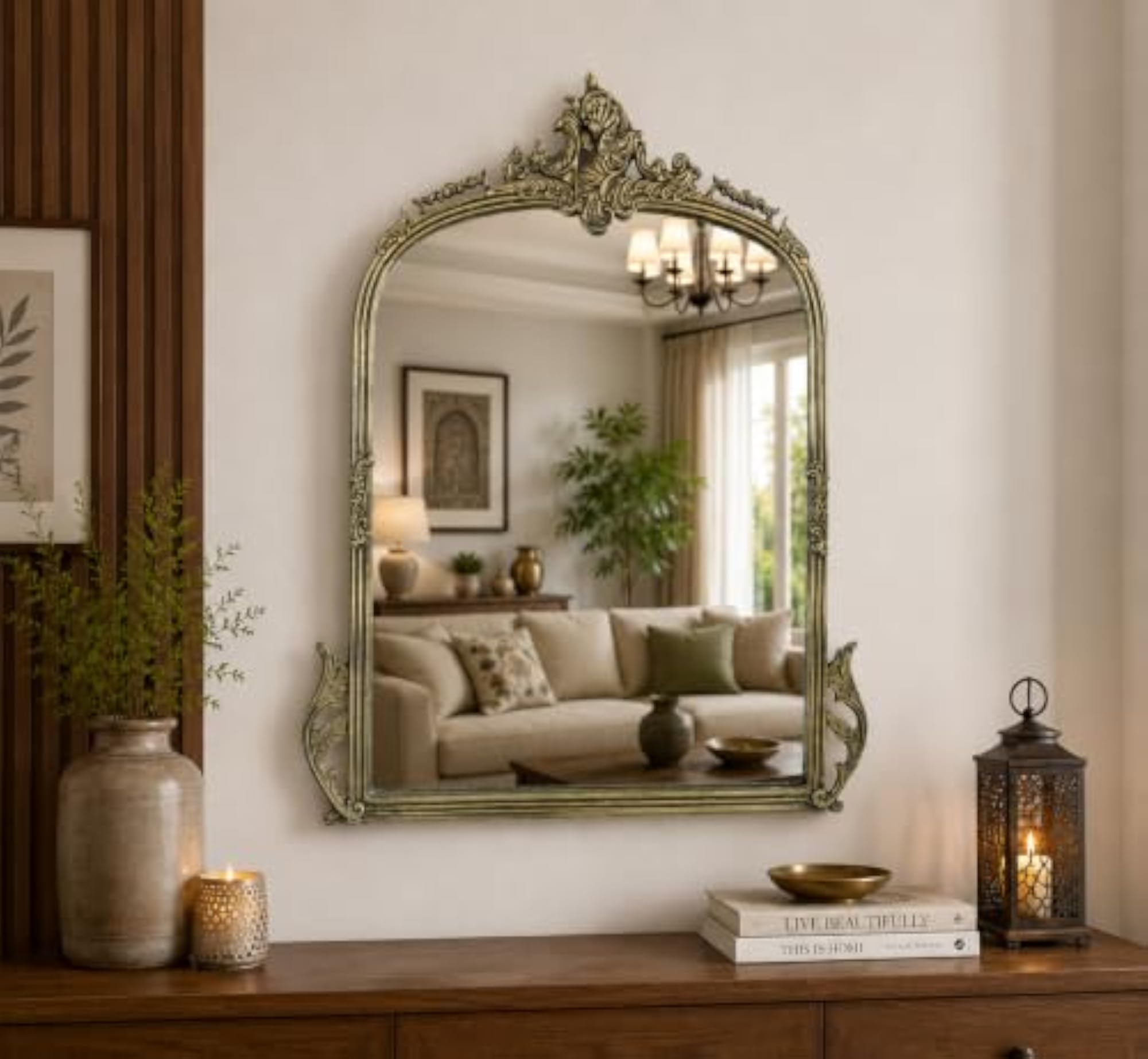 Wall Mirror, 36x24 Inch, Arched, Victorian Style