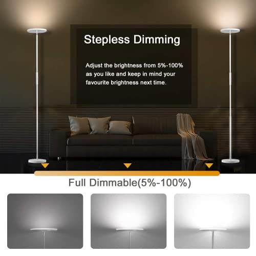 Joofo Floor Lamp,30W/2400Lm Sky Led Modern Torchiere 3 Color Temperatures Super Bright -Tall Standing Pole Light With Remote & Touch Control For Living Room,Bed Room,Office (Pearl White) #TOP5