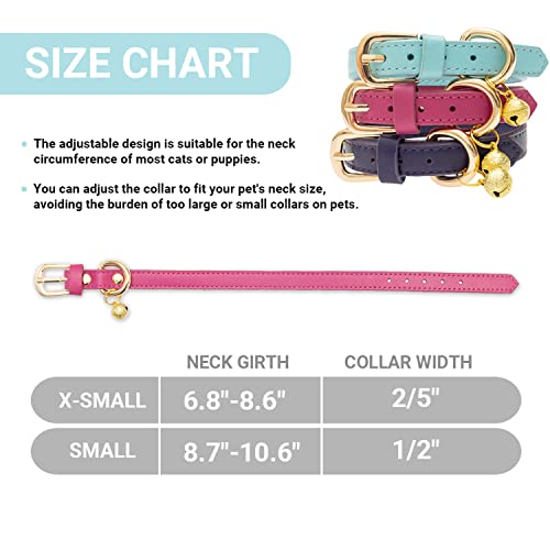 Flystar Cat Collar With Bell, Adsjutable Soft Leather Cat Collars, Cute Identification Basic Collar Set For Cat Puppy Kitten, Purple Blue Pink #TOP1