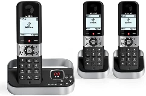 ALCATEL F890 Voice Trio – Schnurloses DECT-Telefon mit Anrufbeantworter – hochauflösendes Grafikdisplay – Freisprecheinrichtung – Anrufsperre – VIP-Klingelton – Anrufbeantworter 50 Minuten – 3