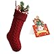 meioro Weihnachtsstrümpfe mit Grußkarte, 46cm/18in Große Größe Kabel Strick Weihnachtsstrümpfe, Kamin Hängende Weihnachtsstrümpfe für Urlaub Familie Party Festival Dekorationen (Rot, 1 Pack)