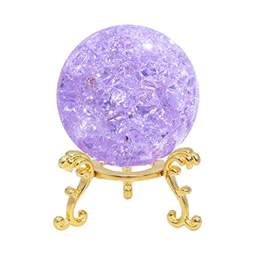 LONGWIN 60mm Ice Cracked Crystal Ball Decorative Glass Ball Home Decor Ornaments (Purple)
