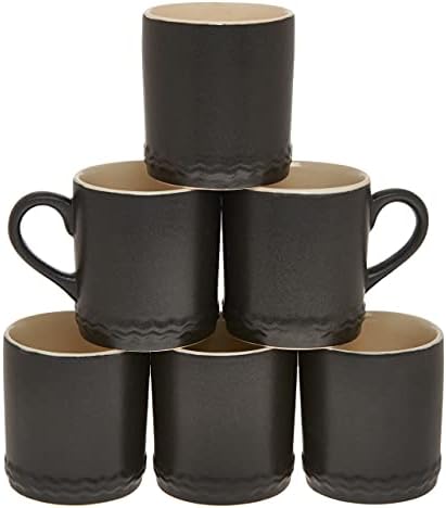 Homeway Stoneware Black Coffee Mugs 300ml Set of 6 Black Coloured Mugs, Tea Mugs and Hot Chocolate Mugs.