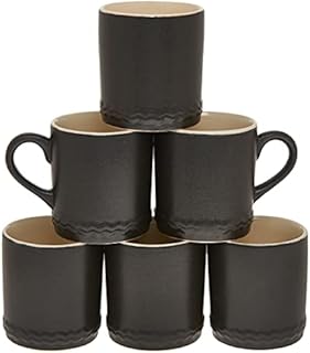 Homeway Stoneware Black Coffee Mugs 300ml Set of 6 Black Coloured Mugs, Tea Mugs and Hot Chocolate Mugs.