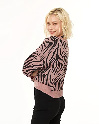 Noflik Women's Allover Zebra Print Long Sleeve V-Neck Pullover Cropped Sweaters Tops (Mauve, L) #TOP3