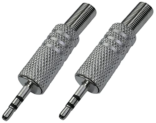 Aerzetix - C53624 - Set di 2 jack/spine/connettori 2.5mm maschio stereo con molla proteggi cavo - per saldare - lunghezza 44mm - colore argento