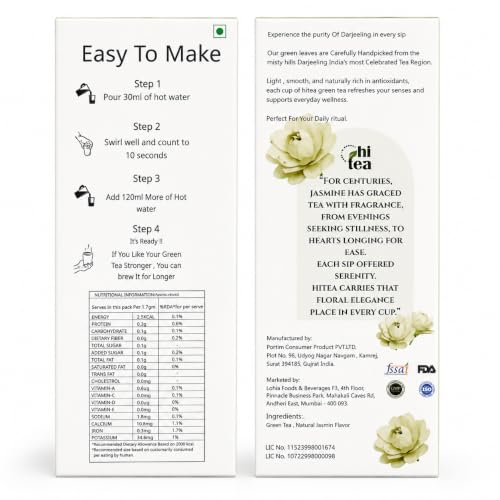 Image of HI TEA Jasmine Green Tea | Just Add Hot Water | Instant Green Tea Cups | 8 Cups /Box