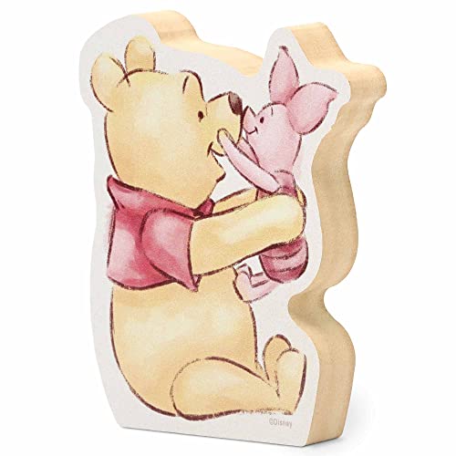 Image of Disney Winnie the Pooh and Piglet Playful Shelf Sitter Decor | Chunky Wood Block Decoration for Home or Office