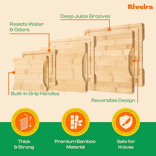 Riveira Bamboo Wood Cutting Board – Versatile And Durable: Set of 3 Pcs Rectangular Wooden Cutting Board – Natural Wooden Cutting Boards For Kitchen – Complete Bamboo Wooden Chopping Board by Riveira - Image 6
