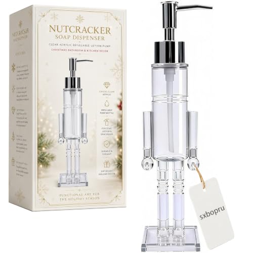 Christmas Nutcracker Soap Dispenser, Refillable Lotion Pump with Bottle