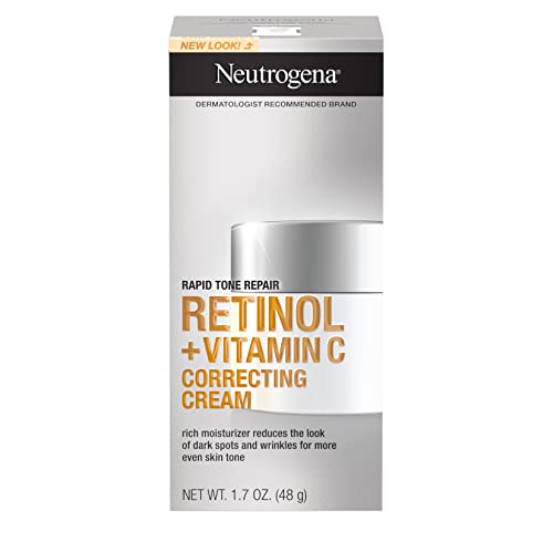 Neutrogena Rapid Tone Repair Retinol + Vitamin C Correcting Cream, Tone Evening Face & Neck Cream with Vitamin C, Retinol & Hyaluronic Acid for Dark Spots, Fine Lines & Wrinkles, 1.7 oz (Pack of 4)