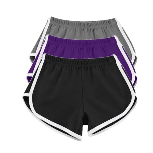 CreoQIJI Pantalones cortos para mujer, color amarillo, 3 unidades, pantalones cortos para mujer, informales, deportes, yoga, entrenamiento, atlético, correr, gimnasio, bicicleta de montaña, pantalones