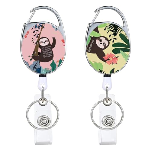 Silars Schlüsselanhänger Ausziehbar, 2 Stücke Faultier Ausweishalter Einziehbarer Schlüsselrolle mit Karabiner, Schlüsselkette Ausziehbar mit 65cm Stahldrahtseil, für Schlüssel, Ausweis (02)