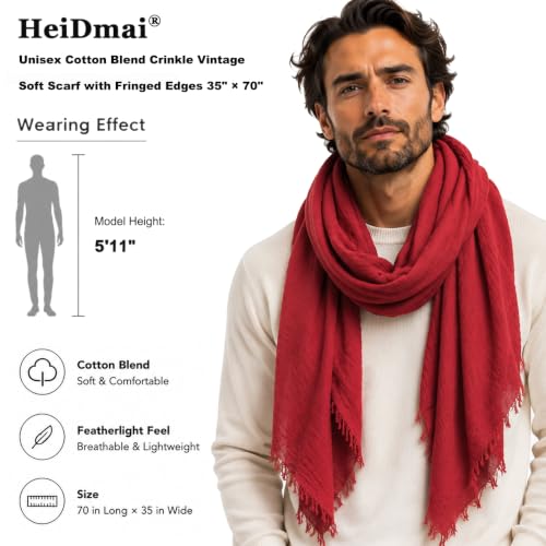 Image of Lightweight Cotton Blend Scarf for Women Men | Large,Breathable,Thin,Soft,Crinkle Scarf,Hijab Head Wrap,NeckScarf,Everyday,Travel Scarf,Summer Dress Scarves Holiday Gift
