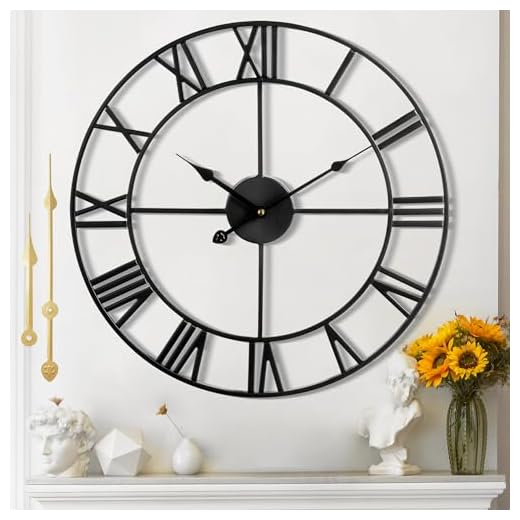 Large Wall Clock for Living Room Decor - 47cm/ 18 Inches Silent Non-Ticking Metal Wall Clocks Battery Operated, Vintage Decorative Modern Wall Clock for Bedroom, Office, Farmhouse Decor