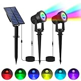 LINQELLY Solar Spotlights Outdoor Waterproof, RGB Landscape Spotlights, Christmas Decorative Solar Spot Lighting for Garden, Yard, Pathway, Lawn, Poolside, Party, 2-in-1 Mounted (RGB, 2 Pack)