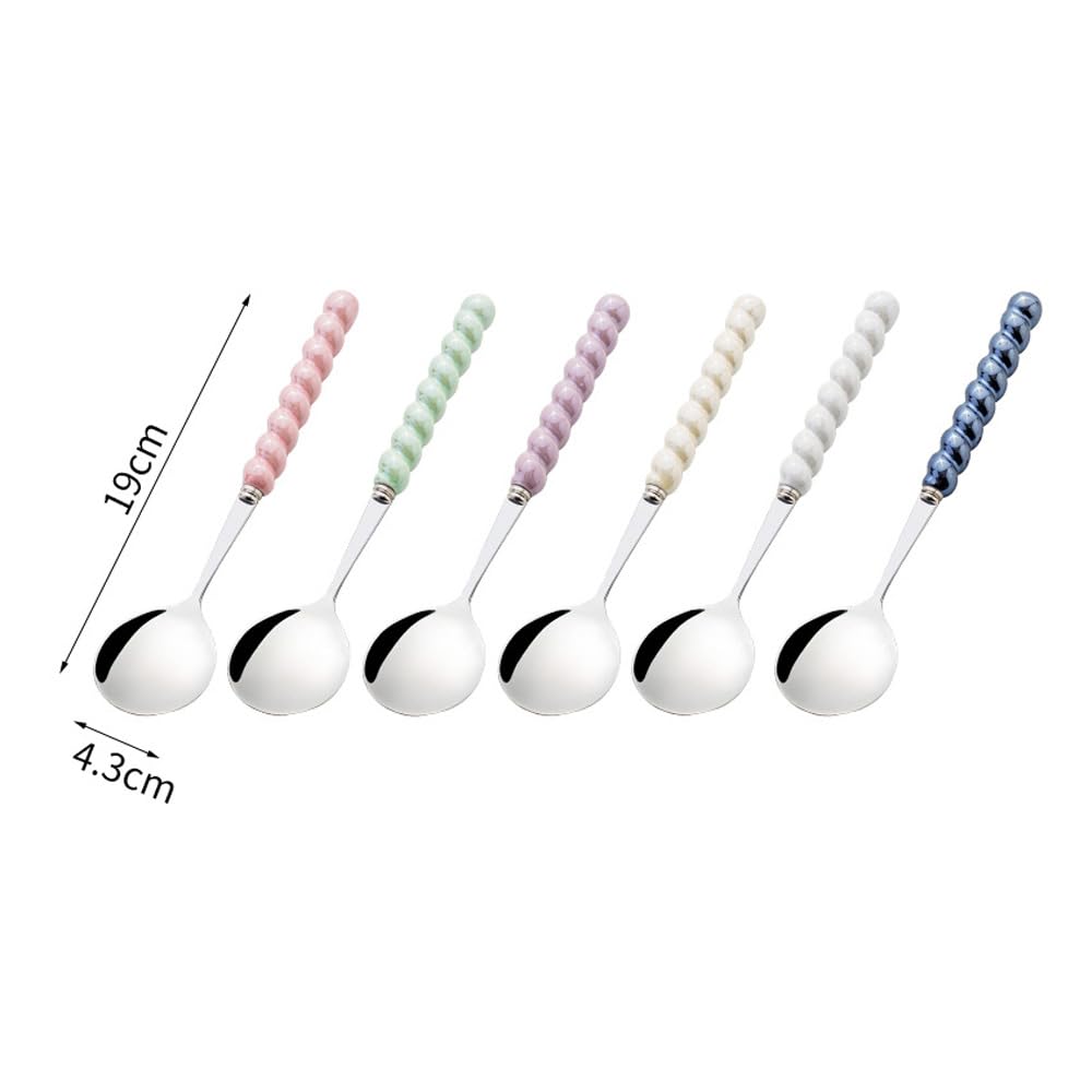 (6 piezas) Cuchara de cerámica exquisita de acero inoxidable para comer y beber de 7.48 pulgadas, cuchara de café y té