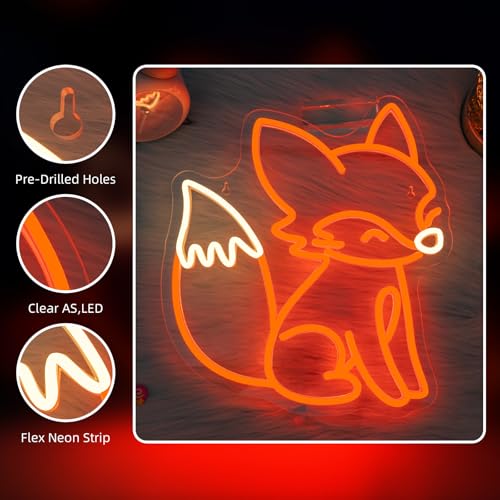 Image of Fox Neon Sign Animal Neon Light for Classroom Bedroom Living Room Fox Wall Decor Anime LED Sign Orange Light Up Library Nursery Book Store Birthday Gifts for Teens Animal Lovers