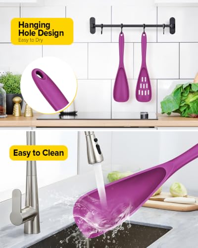 Image of BUNDLEPRO Silicone Cooking Spoons for Nonstick Cookware, One-Piece, 2 Pack