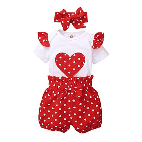 Uwdiohq Heute Deal Sonderangebote Neugeborenes Baby Mädchen Kurze Rüschenärmel Patchwork Strampler Tops Polka Dot Shorts Hosen mit Stirnbändern 3er Set Bekleidungsset Baby Mädchen Winter Restposten