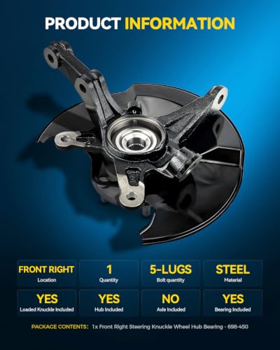 Image of PHILTOP Steering Knuckle & Wheel Bearing Hub Assembly, 1PC Front Right Passenger Side Compatible with Civic 2006-2011 1.8; 2.0L Replaces 698-450
