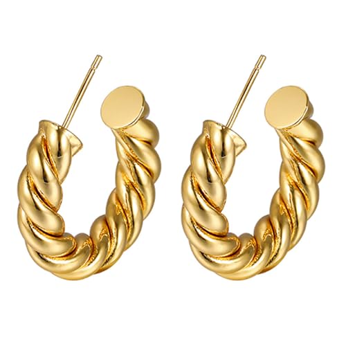Image of Shining Diva Fashion Anti Tarnish Jewellery Celebrity Inspired 14k Real Gold Plated Simple Plain Link Chain Chunky Huggie Hoop Trendy Stylish Copper Earrings for Women Girls