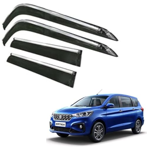 Image of CAR SAAZ Side Door Visors for Ertiga (2025-Present)(Set of 4Pcs)|Chrome Lined Rain Guards, Polycarbonate, Smoke Finish