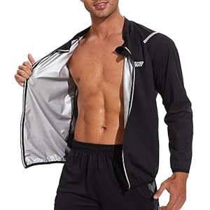 LAZAWG Men Sauna Suit Slimming Workout Sauna Jacket Zipper Gym Sauna Shirt Heat Trapping Sweat Sauna Top