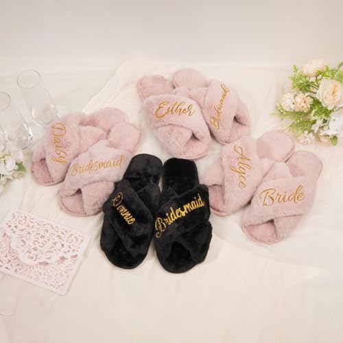 Personalized Fluffy Custom Slippers for Women - Bride, Bachelorette & Mom Slippers for Wedding, Birthday, Christmas Party3