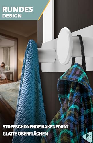 Menz Türgarderobe zum Einhängen, Weiß - Edelstahl Tür-Garderobe mit Türhaken in runder Ausführung, stabile Türhakenleiste zum Einhängen, praktische Kleiderhaken Tür