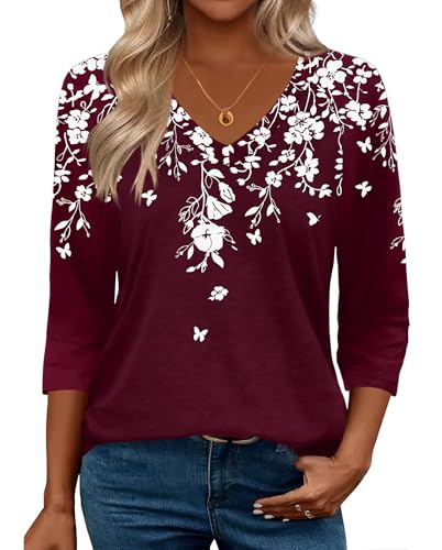 Image of Zeagoo 3 /4 Length Sleeve Womens Tops Dressy Casual Three Quarter Sleeve Blouses V Neck Shirts