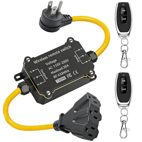 AMAKE Outdoor Wireless Remote Power Socket,AC 110V-250V Waterproof Remote Power Switch,Equipped with 1 to 3 Y Splitter,20A Ultra-High-Strength Intelligent Socket,Suitable for Lamps,Water Pumps(164Ft)