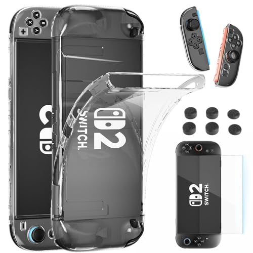 HEYSTOP Hülle kompatibel mit Nintendo Switch 2, Weiche TPU-Schutzhülle mit Displayschutzfolie für Nintendo Switch 2, 6 Silikon-Daumenkappen für den Nintendo Switch 2 Grip Controller
