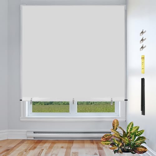 AnExer 100% Blackout Roller Blinds, Velcro Blackout Blind Roller Blinds, Trimmable No Tools Needed, UV Protection & Thermal Insulation Temporary Blackout Blinds for Bedroom Office Window