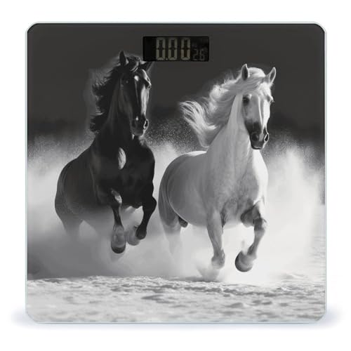 Báscula Digital de Baño Caballos Blanco y Negro