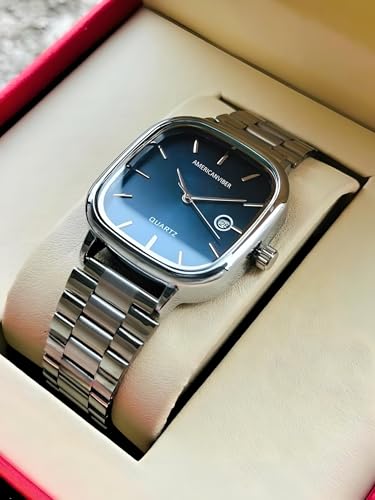 AMERICANVIBER Men's Silver Watch, Blue - Image 7
