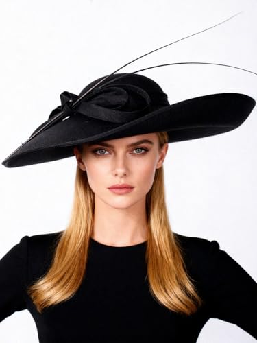 Sombrero Fedora con Ala Ancha para Mujer Negro miniatura 3