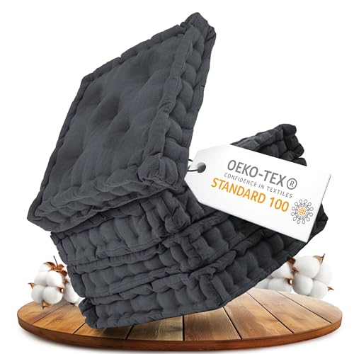 Gräfenstayn Set de 4 Coussins d’Assise 40x40x8 cm - Coussins de Chaise 100% Coton pour intérieur et extérieur - Coussin d’extérieur et Coussins de...