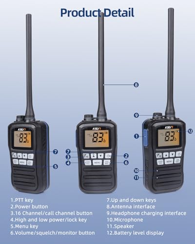 Image of KSUN Handheld Two-Way VHF Marine Radio, NOAA Weather, Portable Marine Radios, Floating IPX7 Waterproof, International Channel, Vibration Drainage, Boat Two Way Radio Gift for Kayak Fishing, 2 Pack