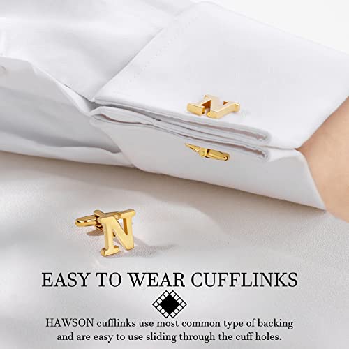 A-Z Cufflink for Men, Personalized Initial 26 Letter Cuff Links in Gold Color for Wedding Business Party - N by HAWSON - Used condition - Image 3